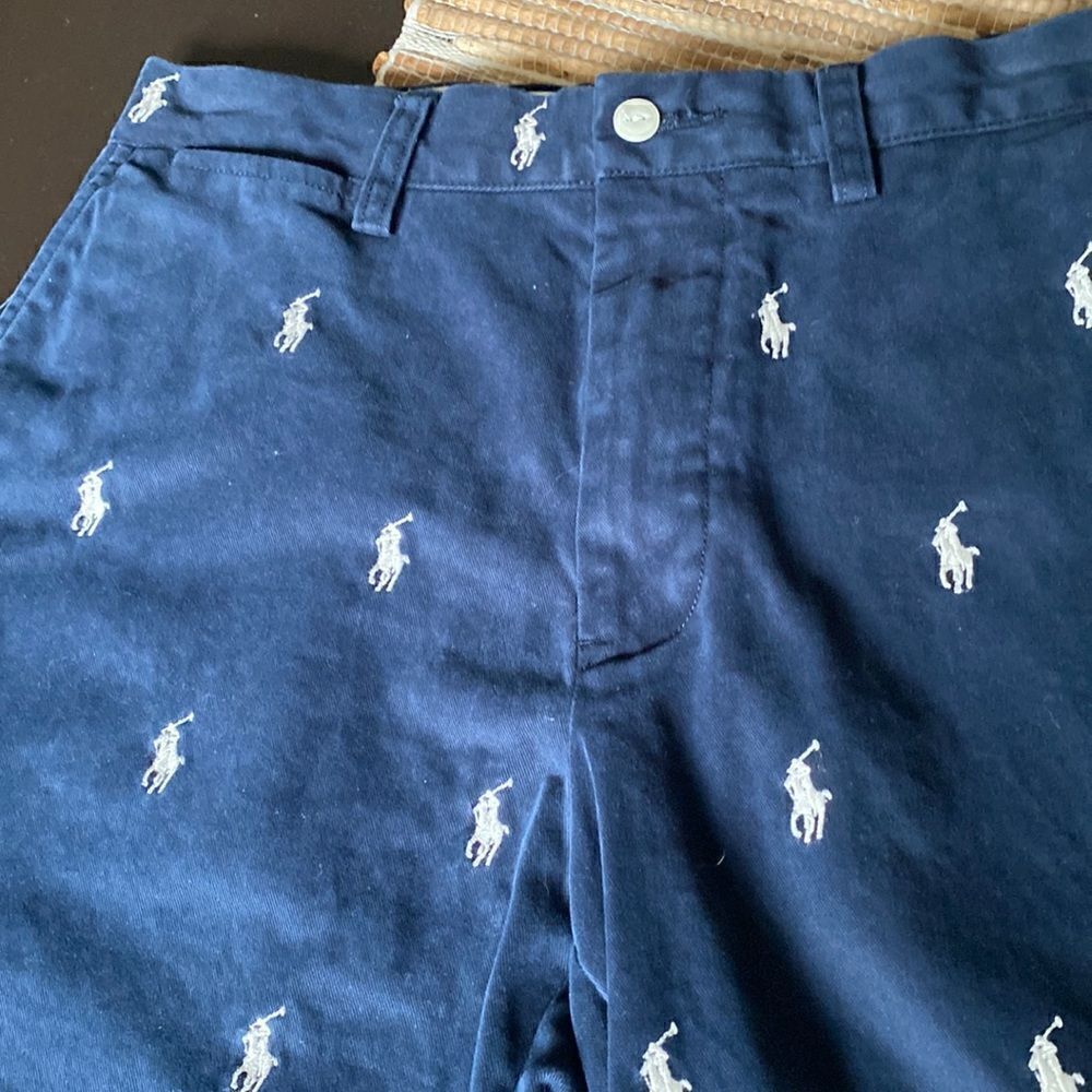 EUC RL Polo flat from short.  Dark Navy with white all over pony size 29